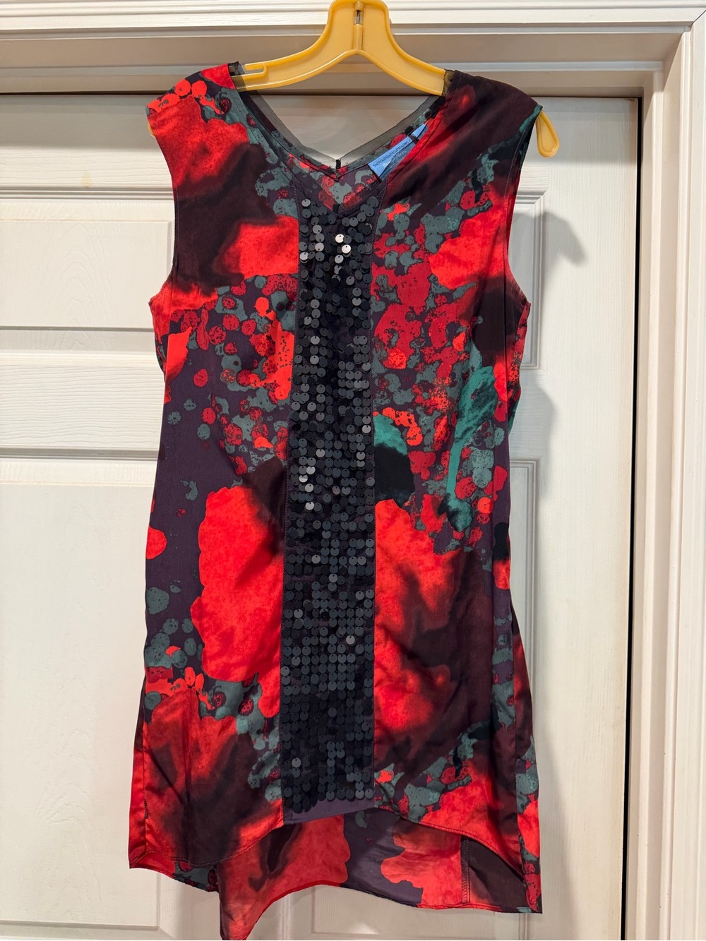 Simply Vera Vera Wang Red, Black and Teal Floral Sequin-Trim Dress